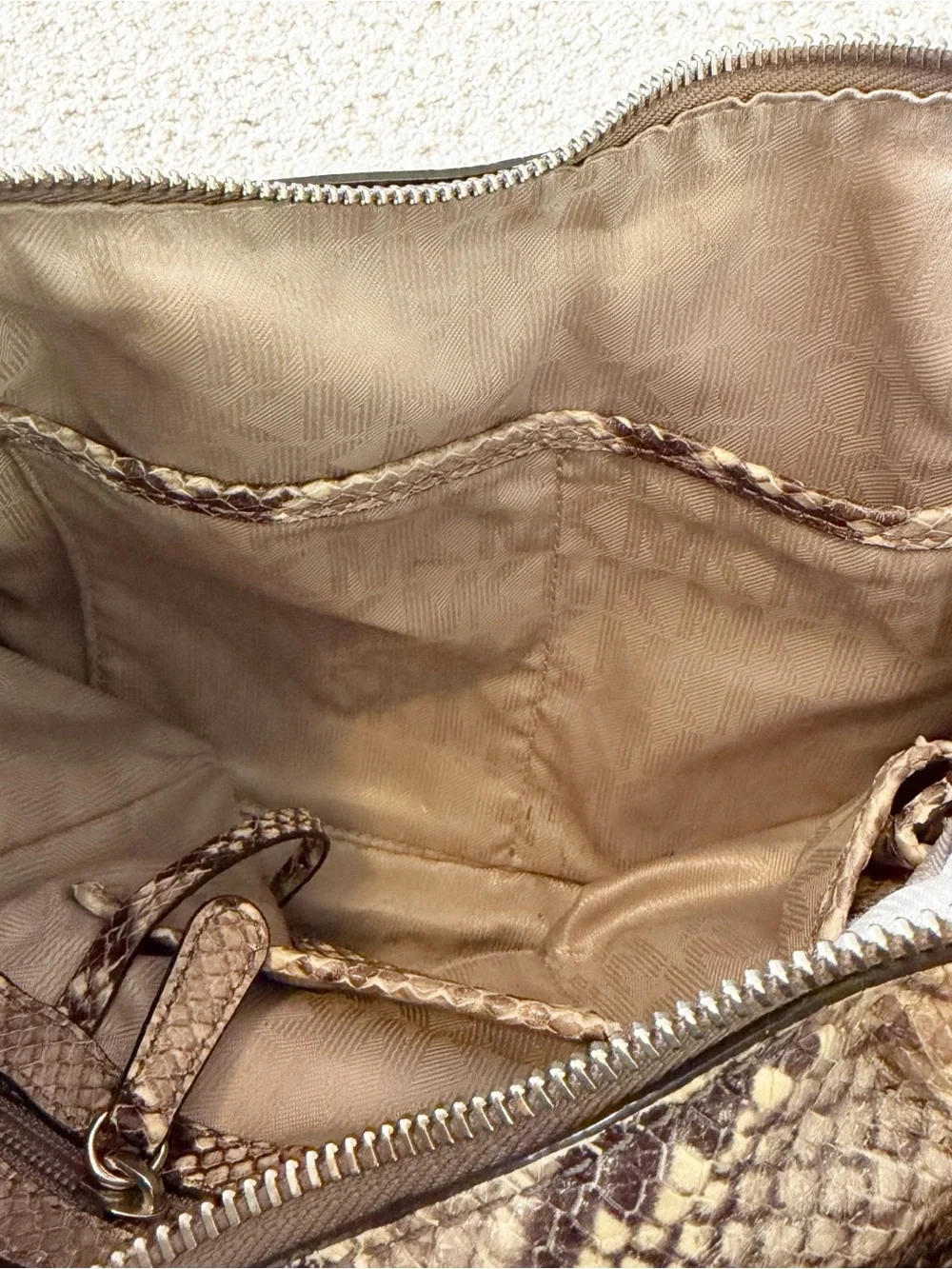 Michael Kors Matilda Snakeskin Embossed Handbag Leather Hobo Tote Statement Chic